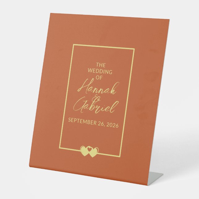 Wedding Terracotta and Gold Pedestal Sign (Front)