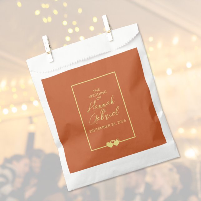 Wedding Terracotta Gold Favour Bag (The front of the Terracotta Gold wedding favor bag)