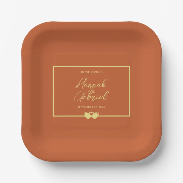 Wedding Terracotta Gold Paper Plate (Front)