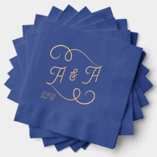 Wedding Text and Swash Lines Dinner Foil Napkins