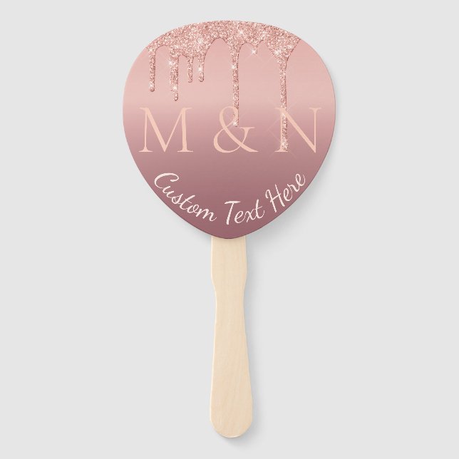 Wedding Text Rose Gold Blush Glitter Hand Fan (Back)