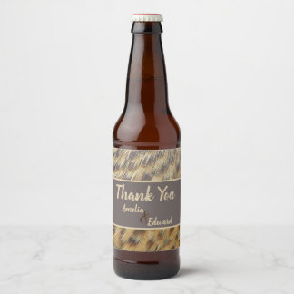 Wedding Thank You Animal Print Feather Guest Beer Bottle Label