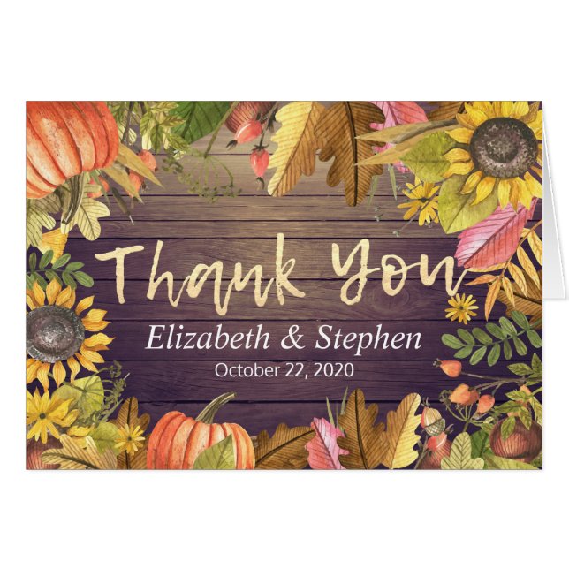 Wedding Thank You Autumn Maple Leaves Pumpkin Wood (Front Horizontal)