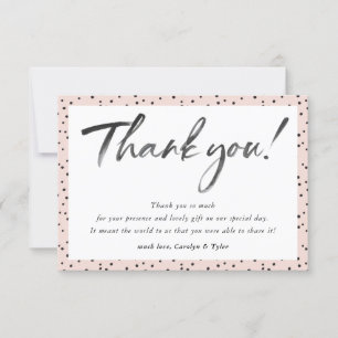 WEDDING THANK YOU black ink calligraphy blush pink Card