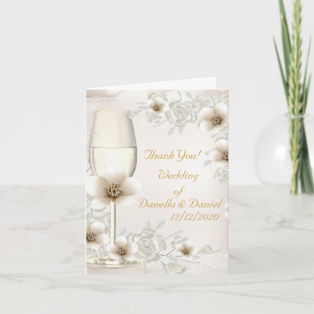 Wedding Thank You Blossoms Sepia Cream Roses (Front)
