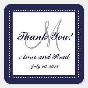 Wedding Thank You Blue Monogram Names Sticker