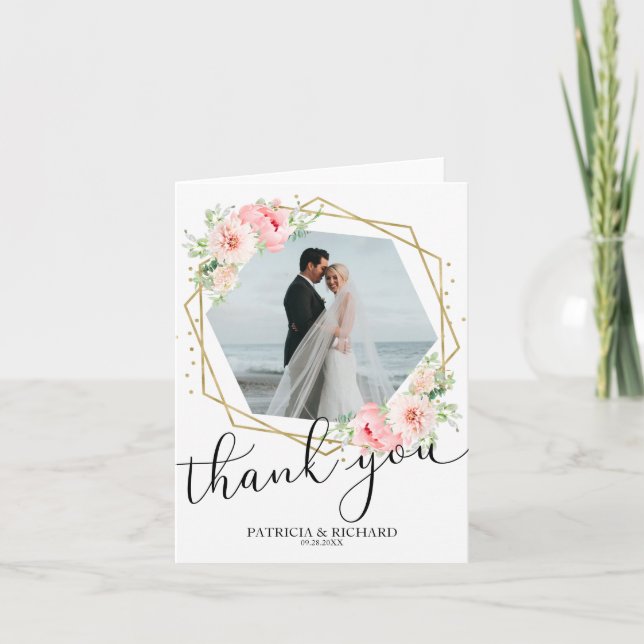 Wedding Thank You Blush Floral Gold Foil Geometric Invitation (Front)