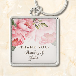 Wedding Thank You   Blush Peony Watercolor & Gold Keychain