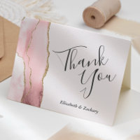 Wedding Thank You Blush Pink Agate Gold Glitter