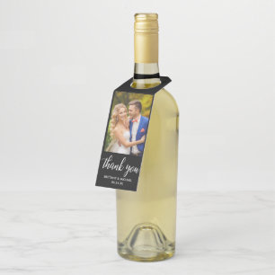 Wedding Thank You Bride and Groom Photo Blk Bottle Tag