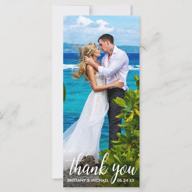 Wedding Thank You Bride Groom Photo Long Card (Front)