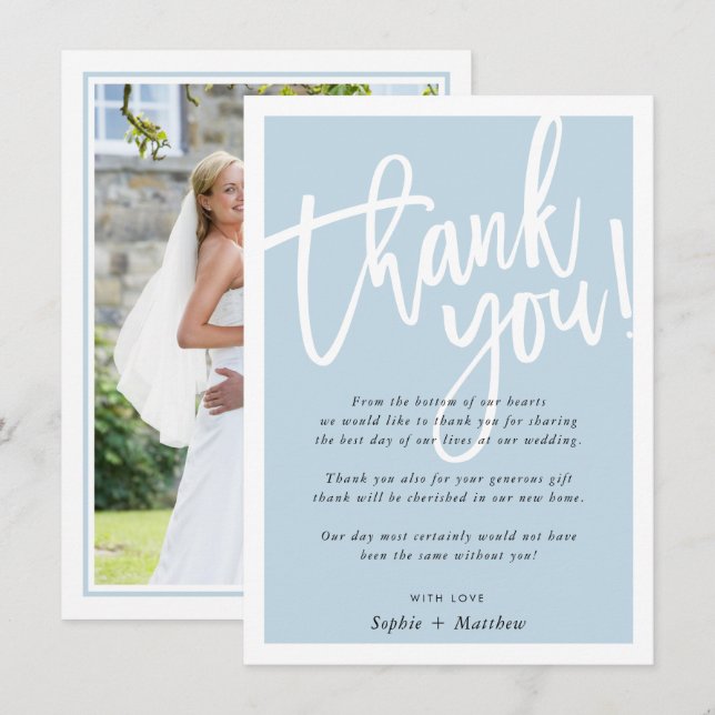 WEDDING THANK YOU brush lettered script duck egg Invitation (Front/Back)