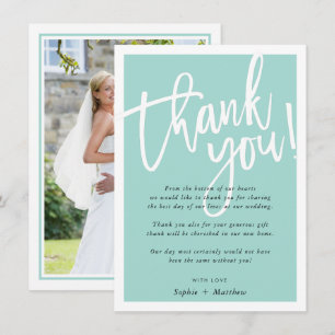 WEDDING THANK YOU brush lettered script mint green Invitation