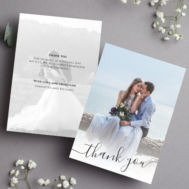 Wedding Thank You Calligraphy 2 Photo Card (Elegant wedding thank you card with a 2 photo template)