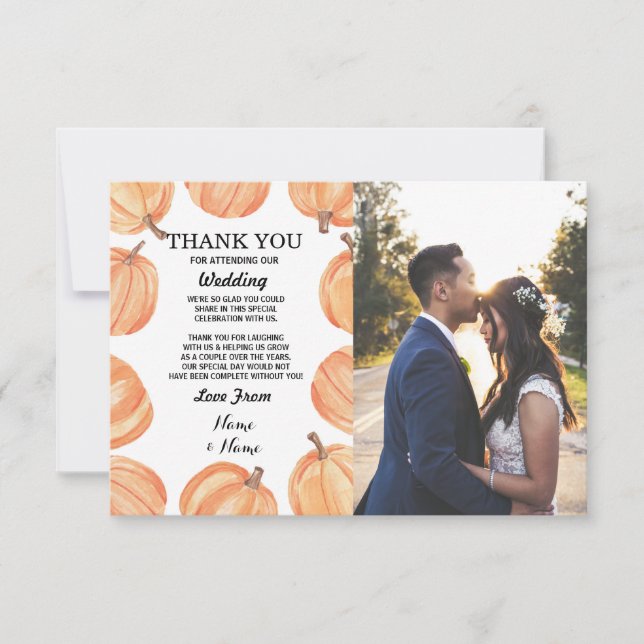 Wedding Thank You Card Engagement Pumpkin Fall (Front)