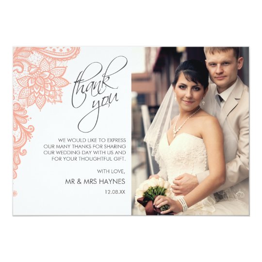 Wedding Thank You Card , Lace Flat Card