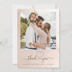 Wedding thank you card photo, rose gold