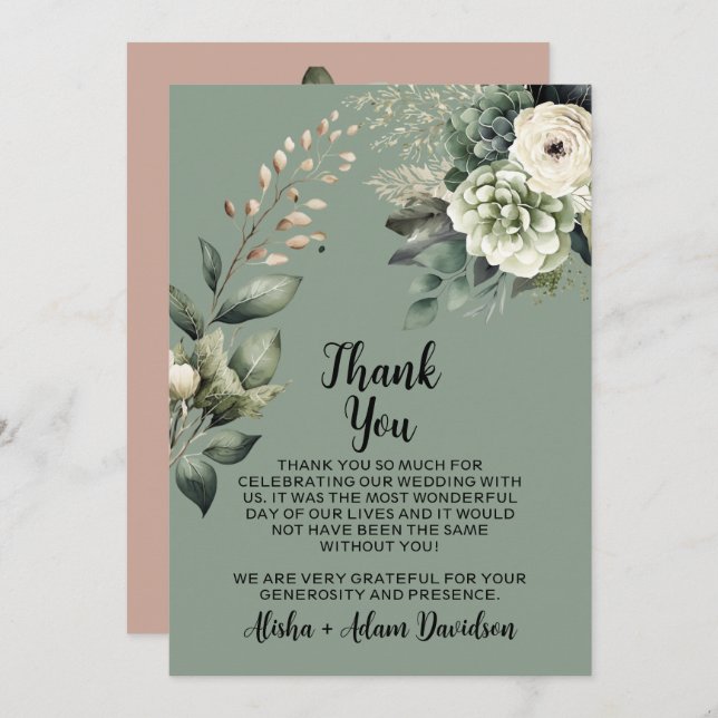 Wedding Thank You Card Sage & Blush Taupe (Front/Back)