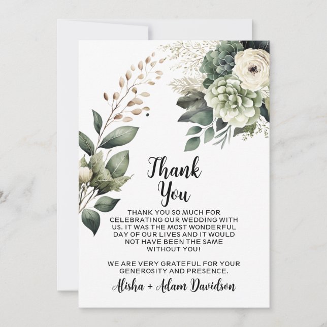 Wedding Thank You Card Sage Green & Blush Floral (Front)
