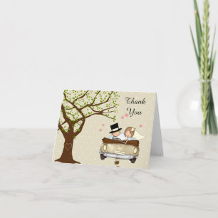 Wedding Thank You Card with Bride and Groom in Car