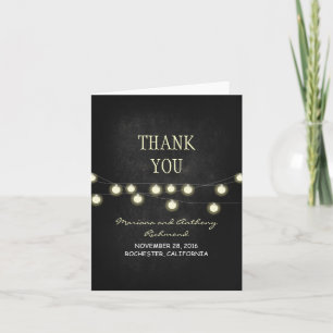 wedding thank you card with chalkboard & lights