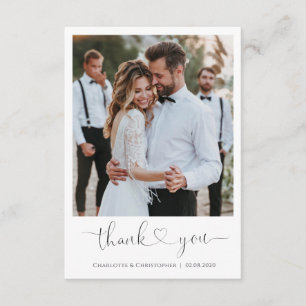Wedding thank you card with photo, heart thank you