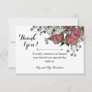 Wedding Thank You Card with Roses & Baby's Breath