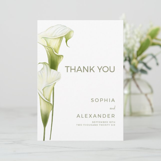 Wedding Thank You Cards "Delicate Calla Lilies" (Standing Front)