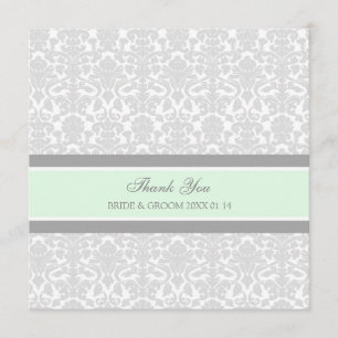 Wedding Thank You Cards Green Grey Damask