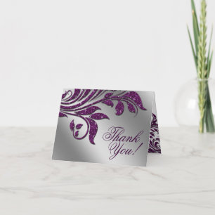 Wedding Thank You Cards Leaf Sparkle Purple
