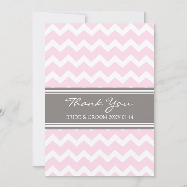 Wedding Thank You Cards Pink Grey Chevron (Front)