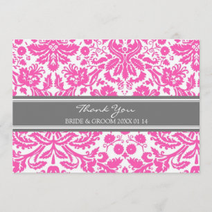 Wedding Thank You Cards Pink Grey Damask