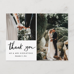 Wedding Thank You Casual Script   Two Photos Postcard