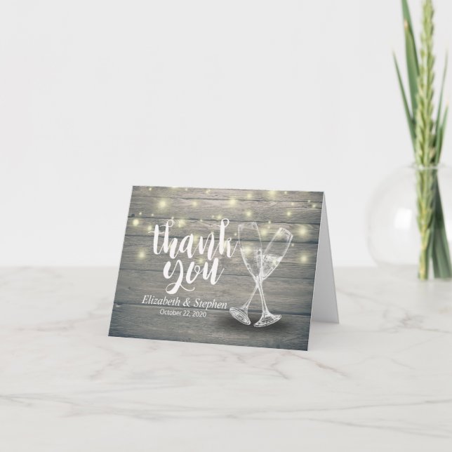 Wedding Thank You Champagne Glasses Wood Lights (Front)