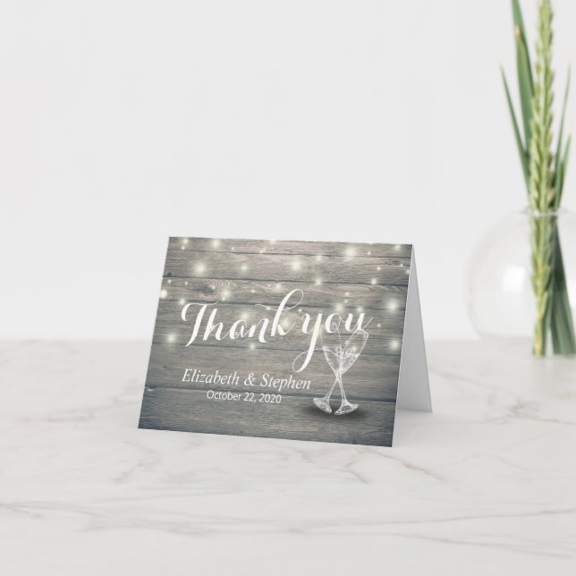 Wedding Thank You Champagne Glasses Wood Lights (Front)