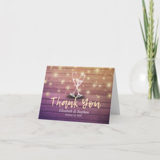 Wedding Thank You Champagne Glasses Wood Lights (Front)