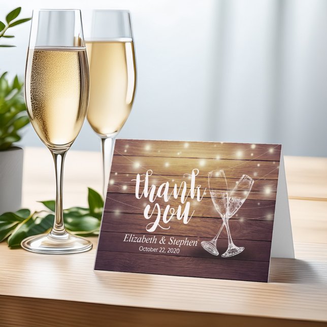 Wedding Thank You Champagne Glasses Wood Lights Card (Creator Uploaded)