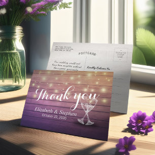 Wedding Thank You Champagne Glasses Wood Lights Postcard