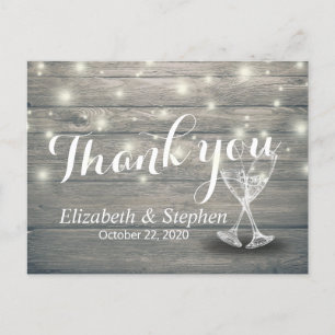 Wedding Thank You Champagne Glasses Wood Lights Postcard