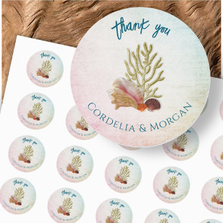 Wedding Thank You Coastal Beach  Classic Round Sticker