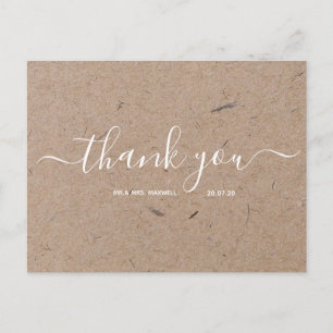Wedding Thank You   Craft Paper Script Postcard