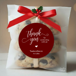 Wedding Thank You Cute Heart Burgundy Wine Gifts Classic Round Sticker