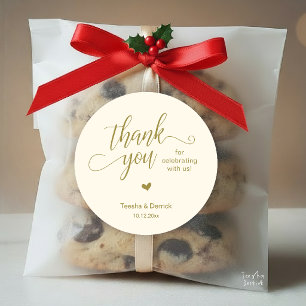 Wedding Thank You Cute Heart Cream Gold Gifts  Classic Round Sticker