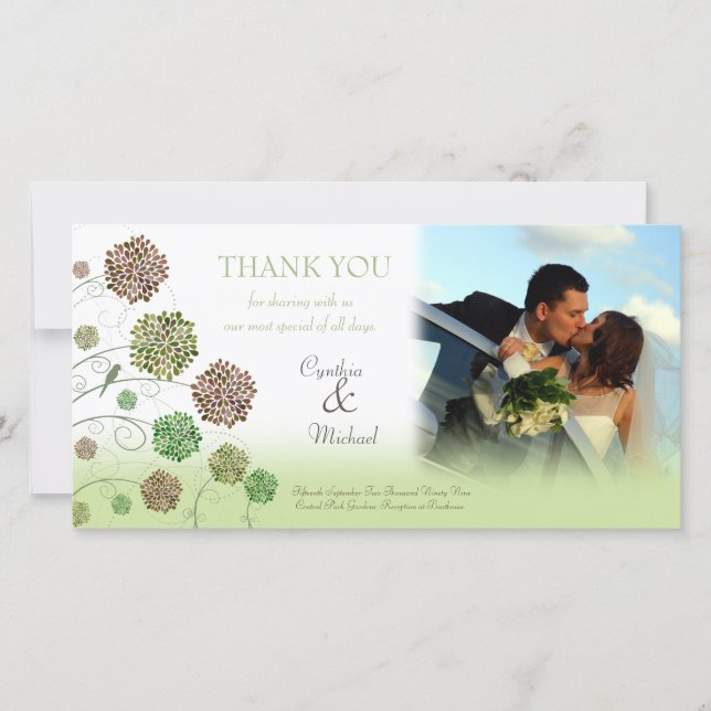 Wedding Thank You Dahlia Garden Photo Card (Front)