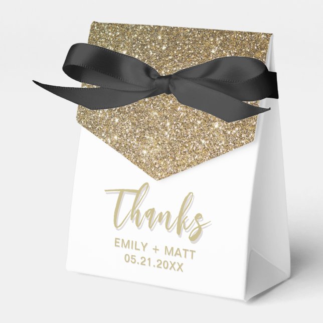 Wedding Thank You Elegant Gold Glitter Favour Boxe Favor Box (Front Side)