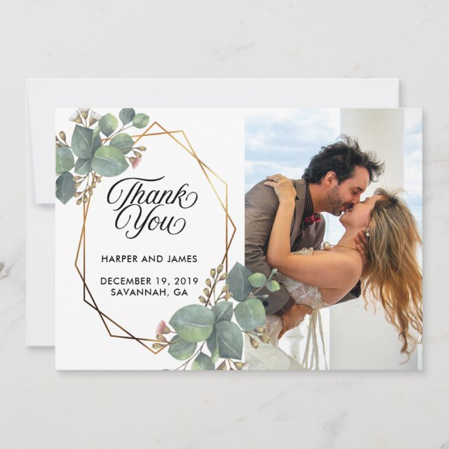 Wedding thank you eucalyptus photo card (Front)