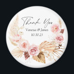 Wedding thank you favour Boho floral pampas grass Magnet<br><div class="desc">Blush PInk watercolor Boho Floral Pampas Grass Wedding favour magnet</div>