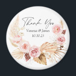 Wedding thank you favour Boho floral pampas grass Magnet<br><div class="desc">Blush PInk watercolor Boho Floral Pampas Grass Wedding favour magnet</div>
