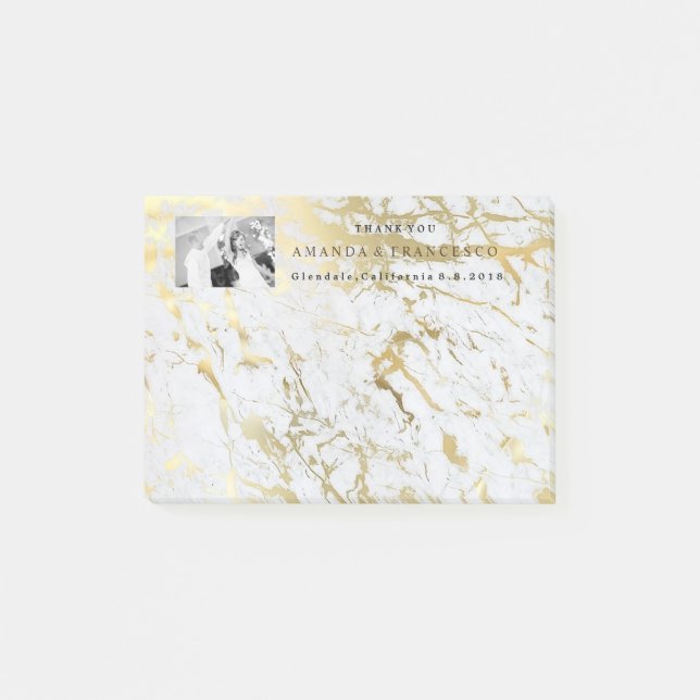 Wedding Thank You Favour Gold Grey Marble Post-it Notes (Front)