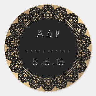 Wedding Thank You Favour Sticker Gold Black Lace